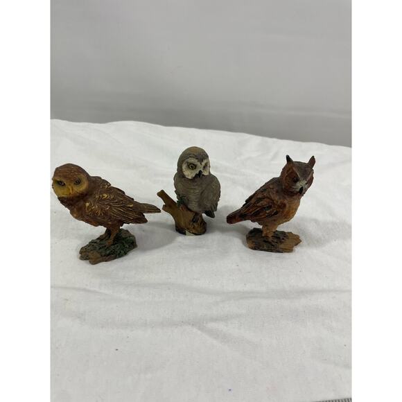 Brown Owl Figurines Collectibles Bird 2.5" Set of 3 Standing or on Tree - Picture 1 of 4